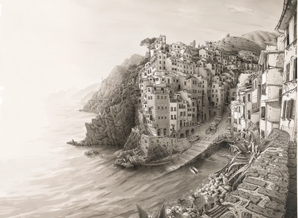 Paul Madonna - Drawing - Riomaggiore_Marina-vista