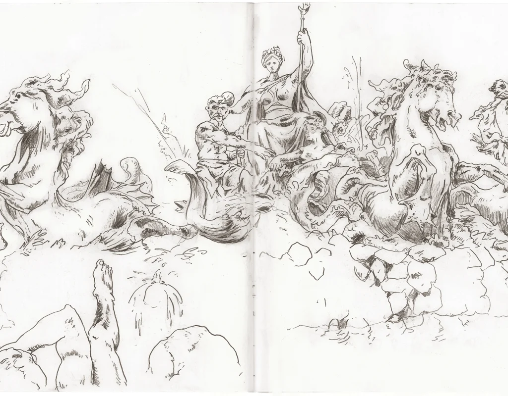 Paul Madonna - Sketch - Bordeaux_Fountain